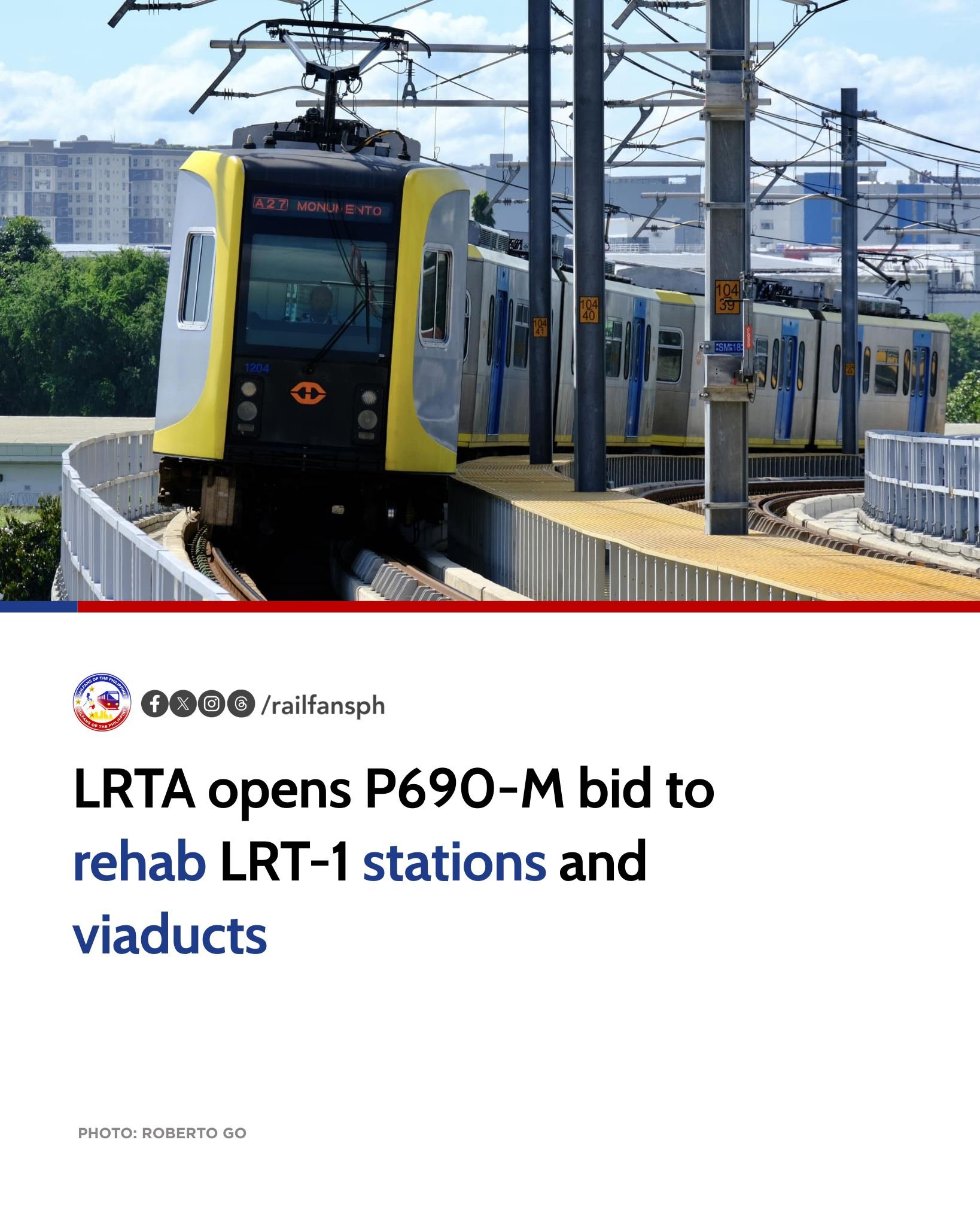 Light Rail Transit Authority to bid out 609-million pesos on LRT1 original stations rehab